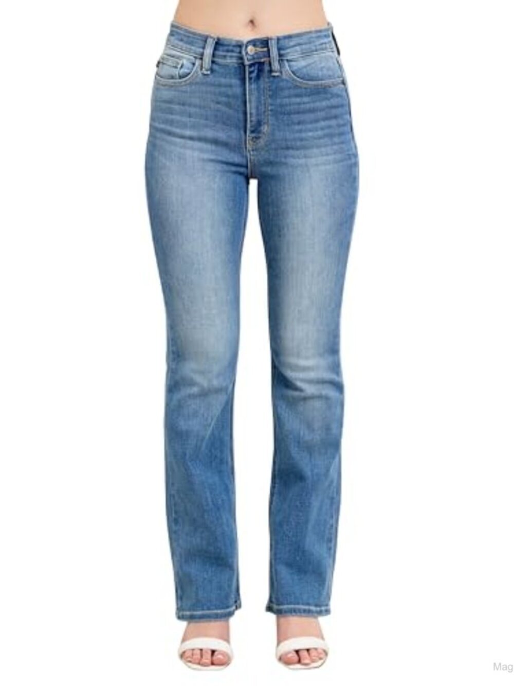 High Waist Bootcut Jeans Contrast Wash Stretchy Denim